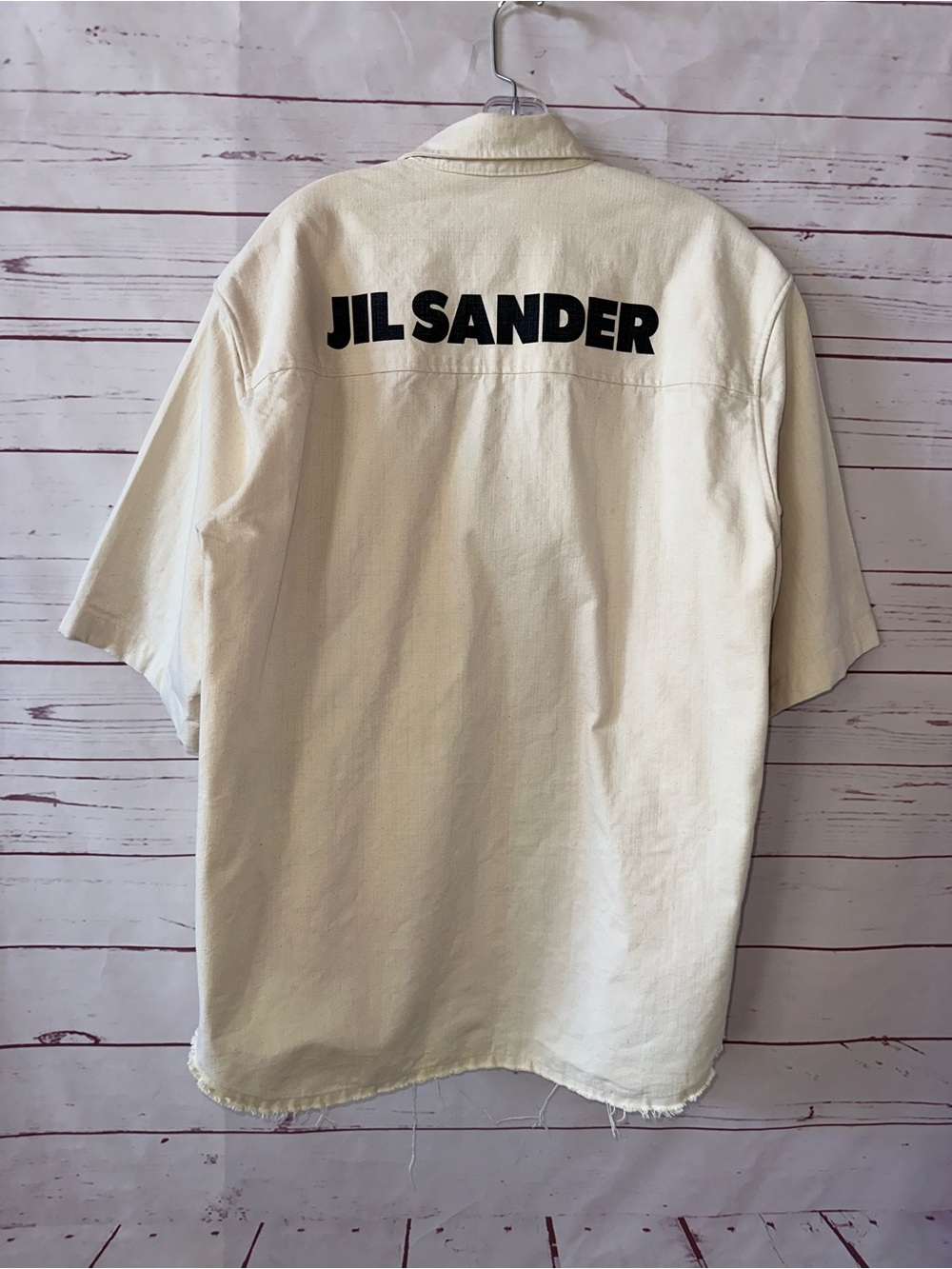 JIL SANDER Men’s Size 41 16.5 Canvas Cotton Short Sleeve Shirt Ecru White Italy